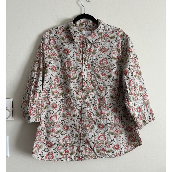 Charter Club Women Plus Size 3X Top‎ 20W Floral Cotton Linen 3/4 Sleeve Boho - Picture 1 of 5